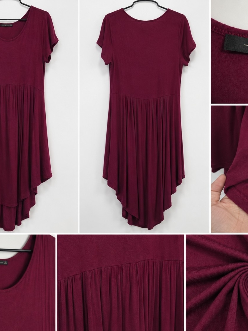 Hi-Low Scoop Neck Dress in Deep Wine